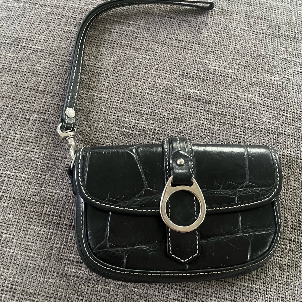 Dooney and Bourke Black Croc Leather Folder Over Wristlet Clutch